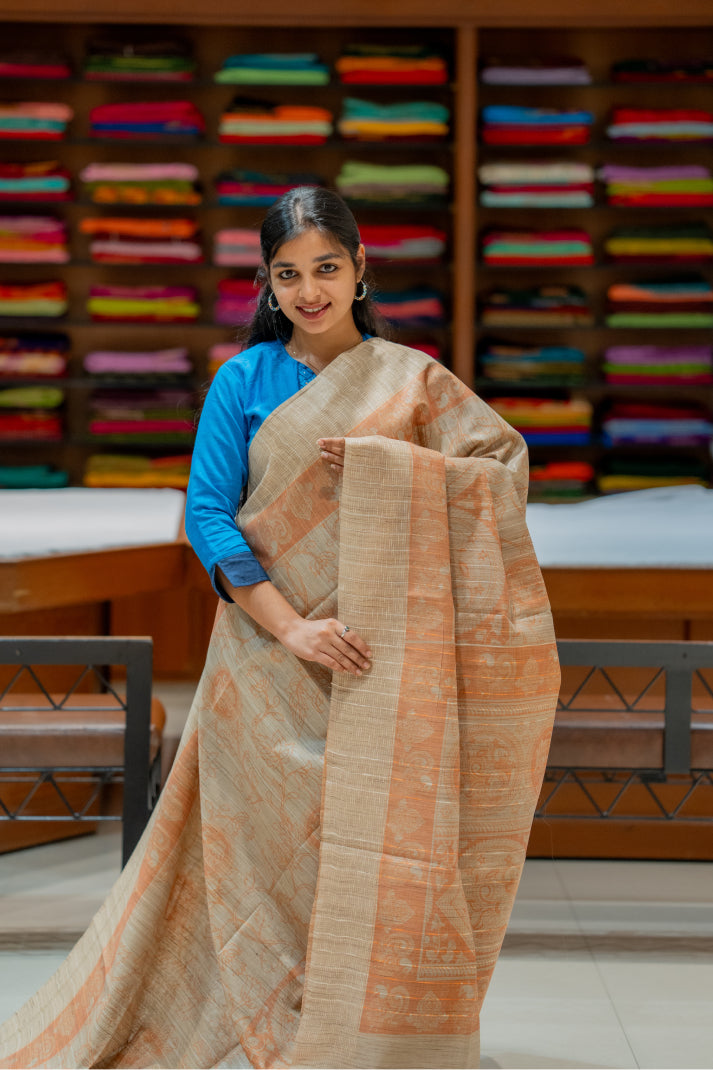 Kalamkari Saree with Allover Body Mehandi Design with Pakshi Putta