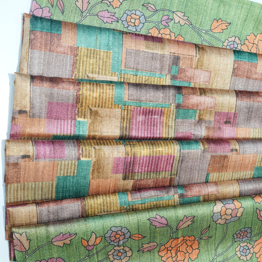 Semi Tussar With Checks Design Sarees Digital Print Saree