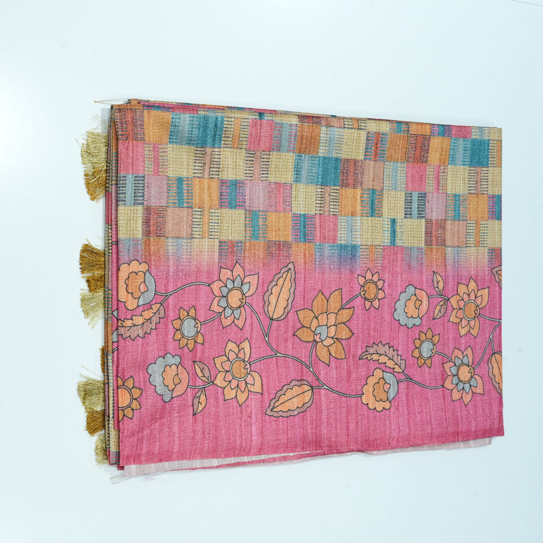 Semi Tussar With Geometrical Design Digital Print Saree