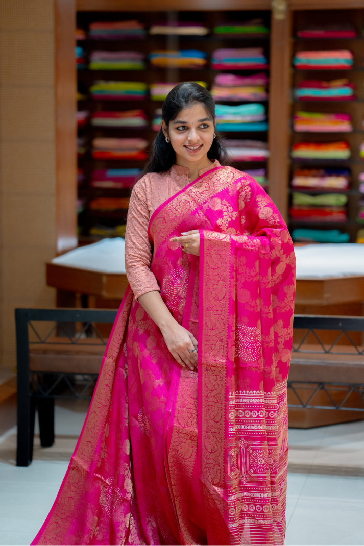Raw Silk Sarees with Jacquard Floral Design and Katta Print Design