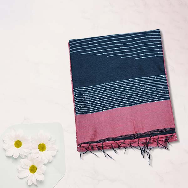 Jute Silk Sarees With Striped Weaving With Slub Line Design
