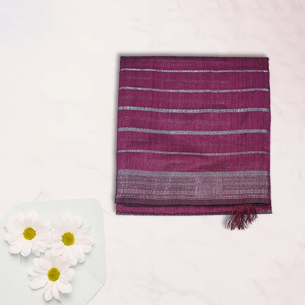 Raw Silk Saree with Striped Silver Zari Weaving