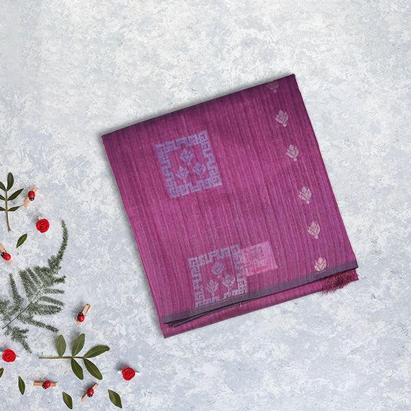 Raw Silk Saree with Copper Butta &  Silver Zari Box Design