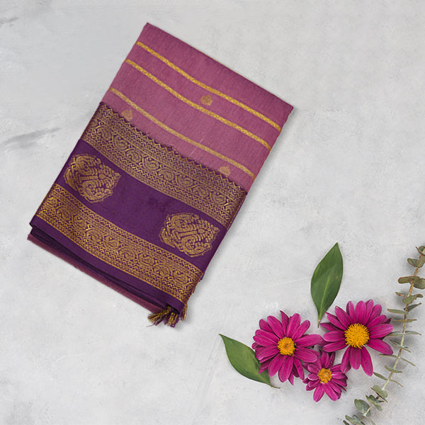 Traditional Kalyani Cotton with Golden Zari Weaving Designs
