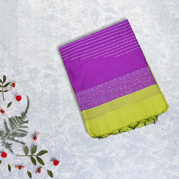 Jute Silk Sarees With Striped Weaving With Slub Line Design