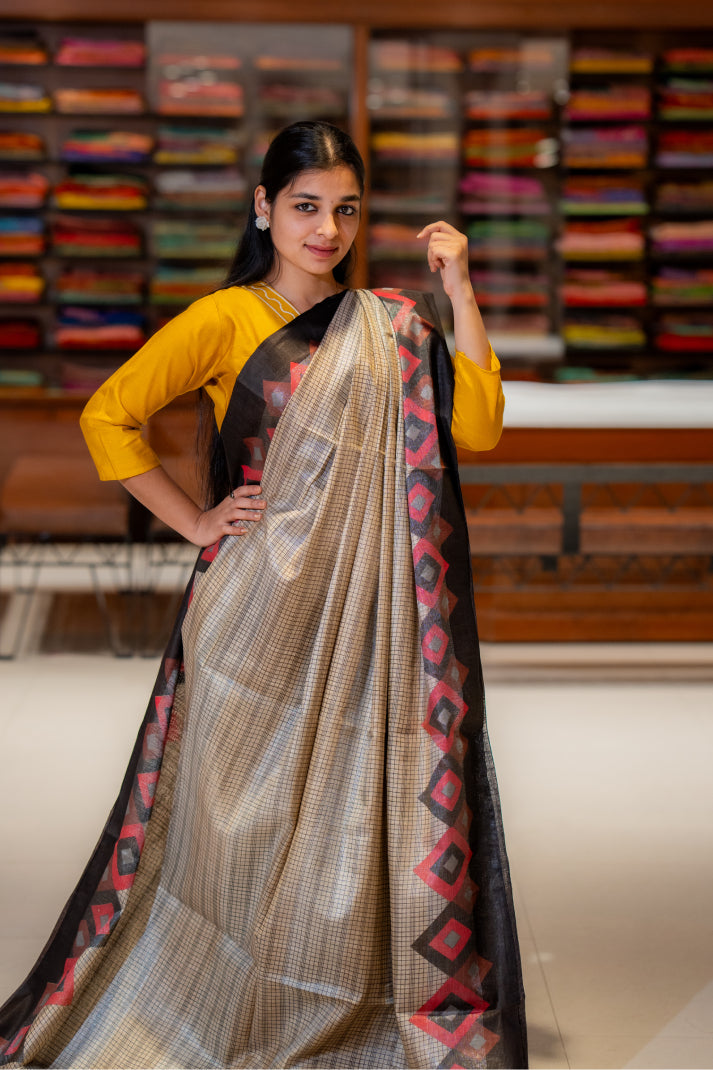 Baswada Cotton Sarees with Checks Printed Design