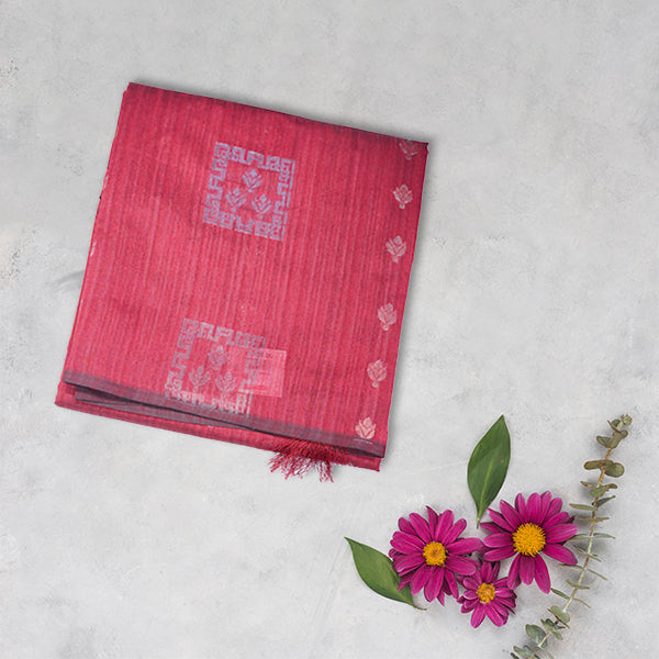 Raw Silk Saree with Copper Butta &  Silver Zari Box Design