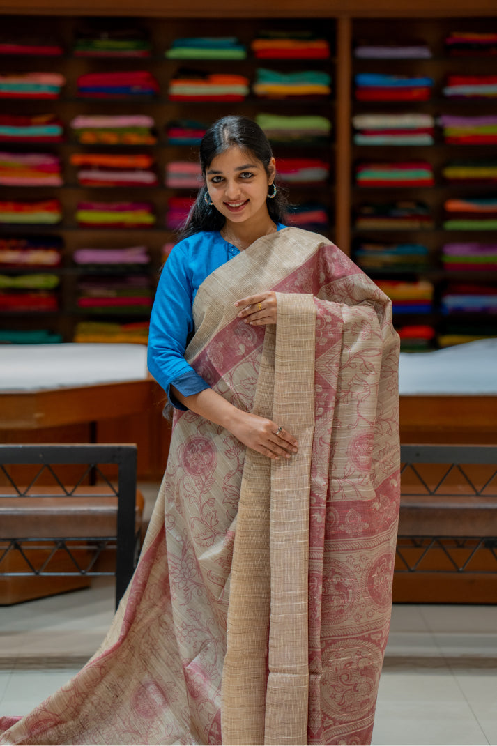 Kalamkari Saree with Allover Body Mehandi Design with Pakshi Putta