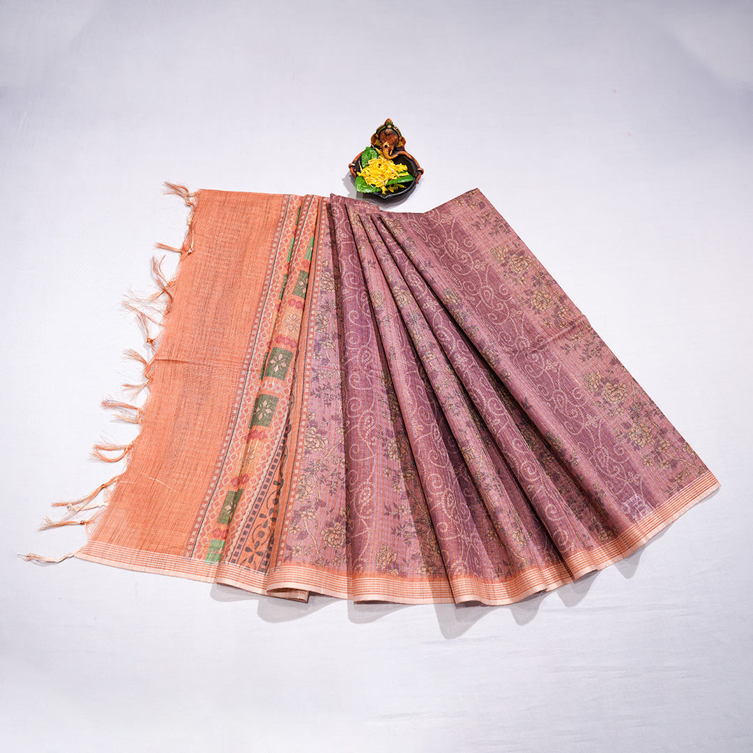 Printed Floral Saree with Floral Butta with Vine Creeper Motifs