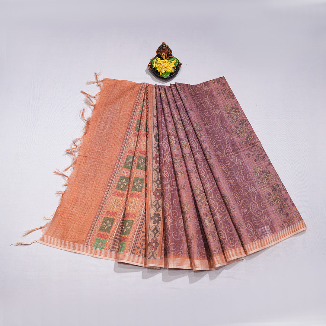 Floral Print Saree with Contrast Blouse