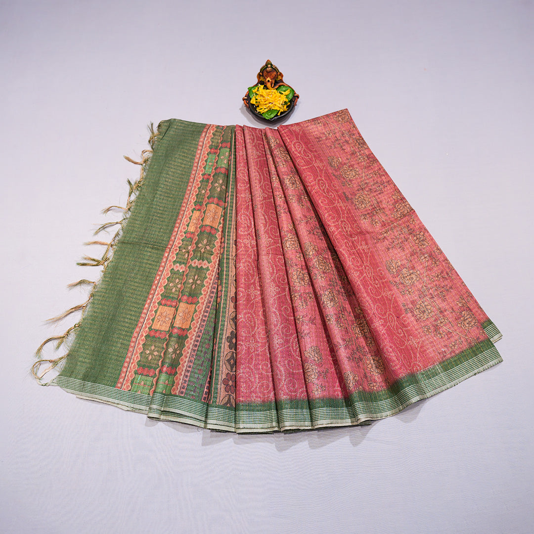 Floral Print Saree with Contrast Blouse