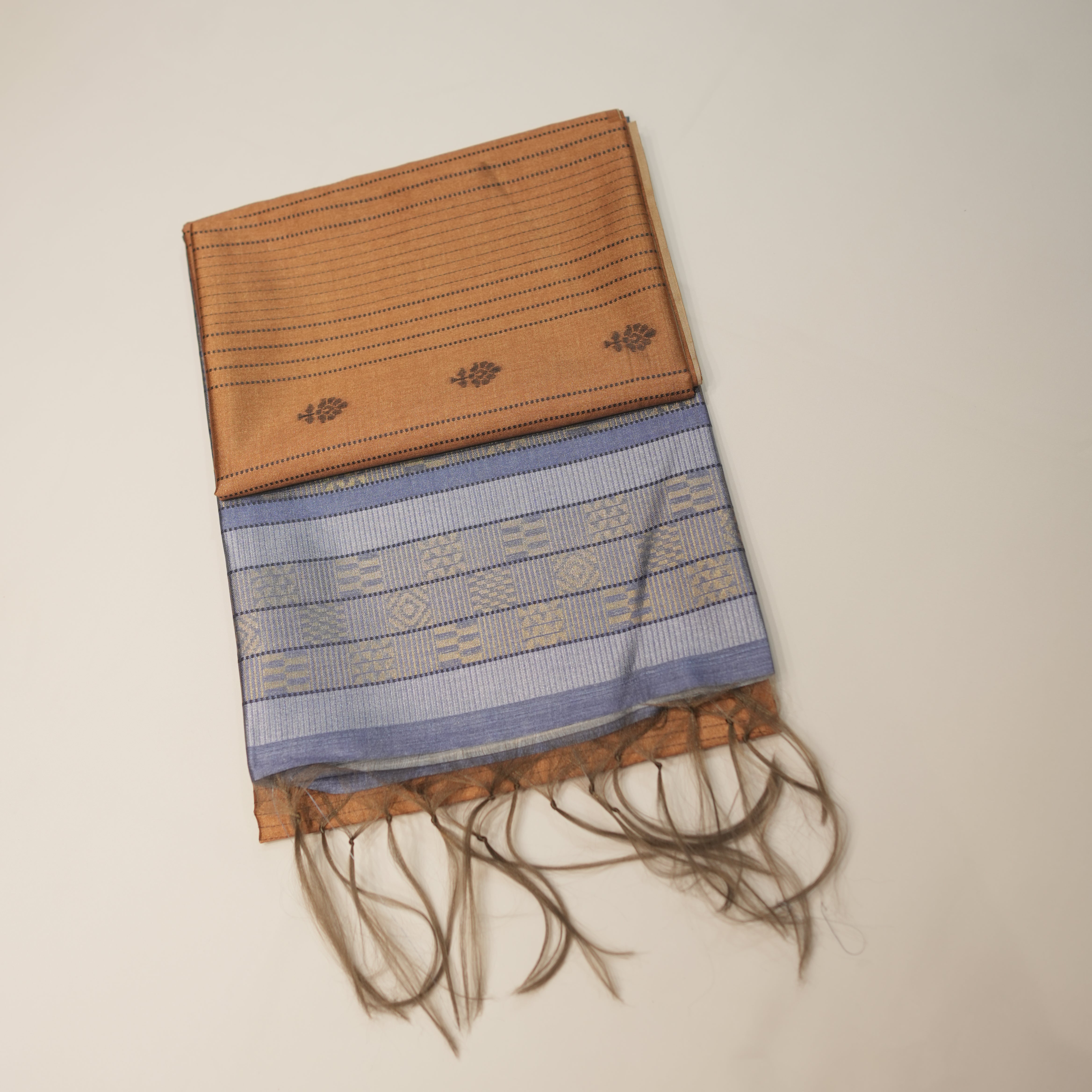 Elegant Striped Dupion Saree with Floral Buttas and Zari Pallu