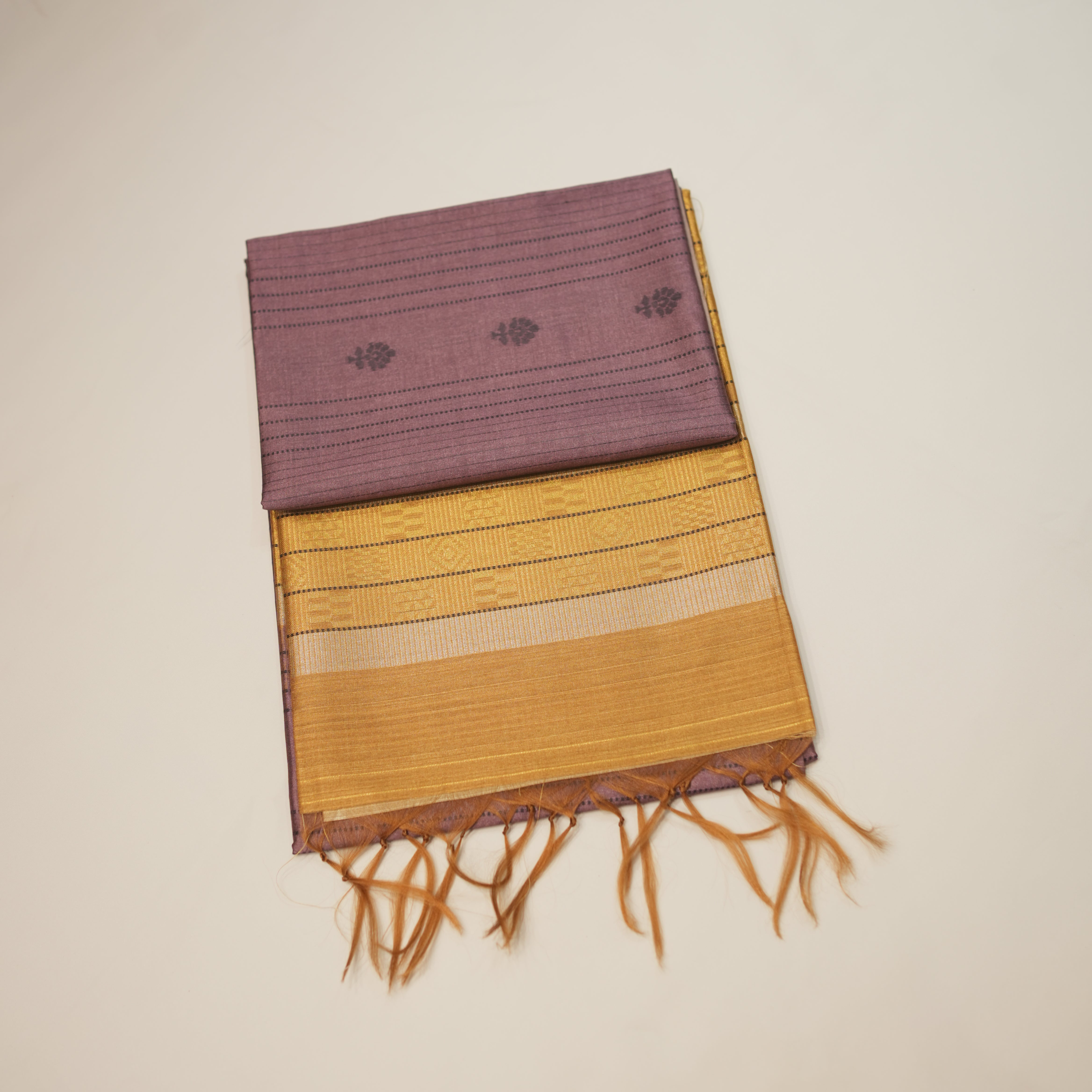 Elegant Striped Dupion Saree with Floral Buttas and Zari Pallu