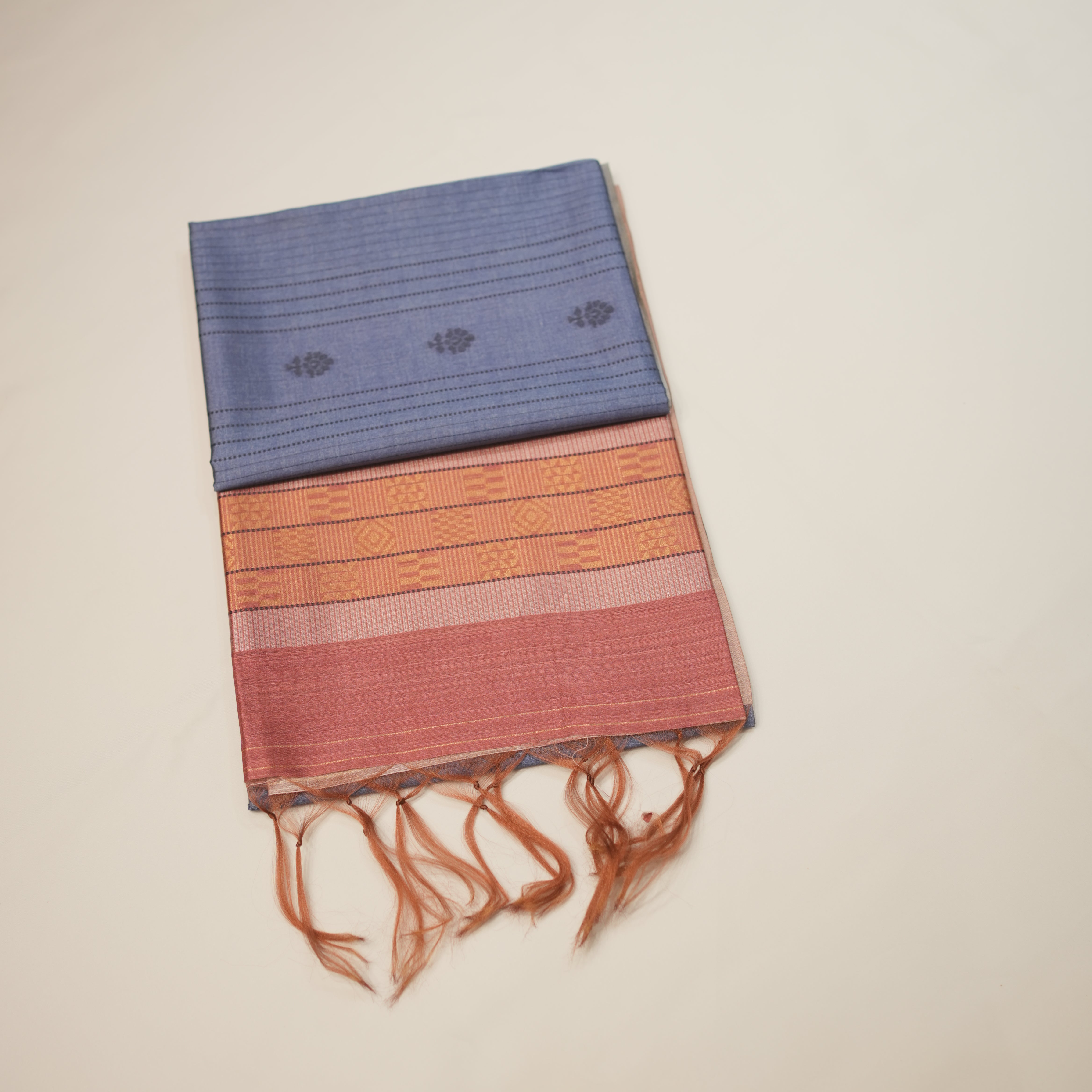 Elegant Striped Dupion Saree with Floral Buttas and Zari Pallu