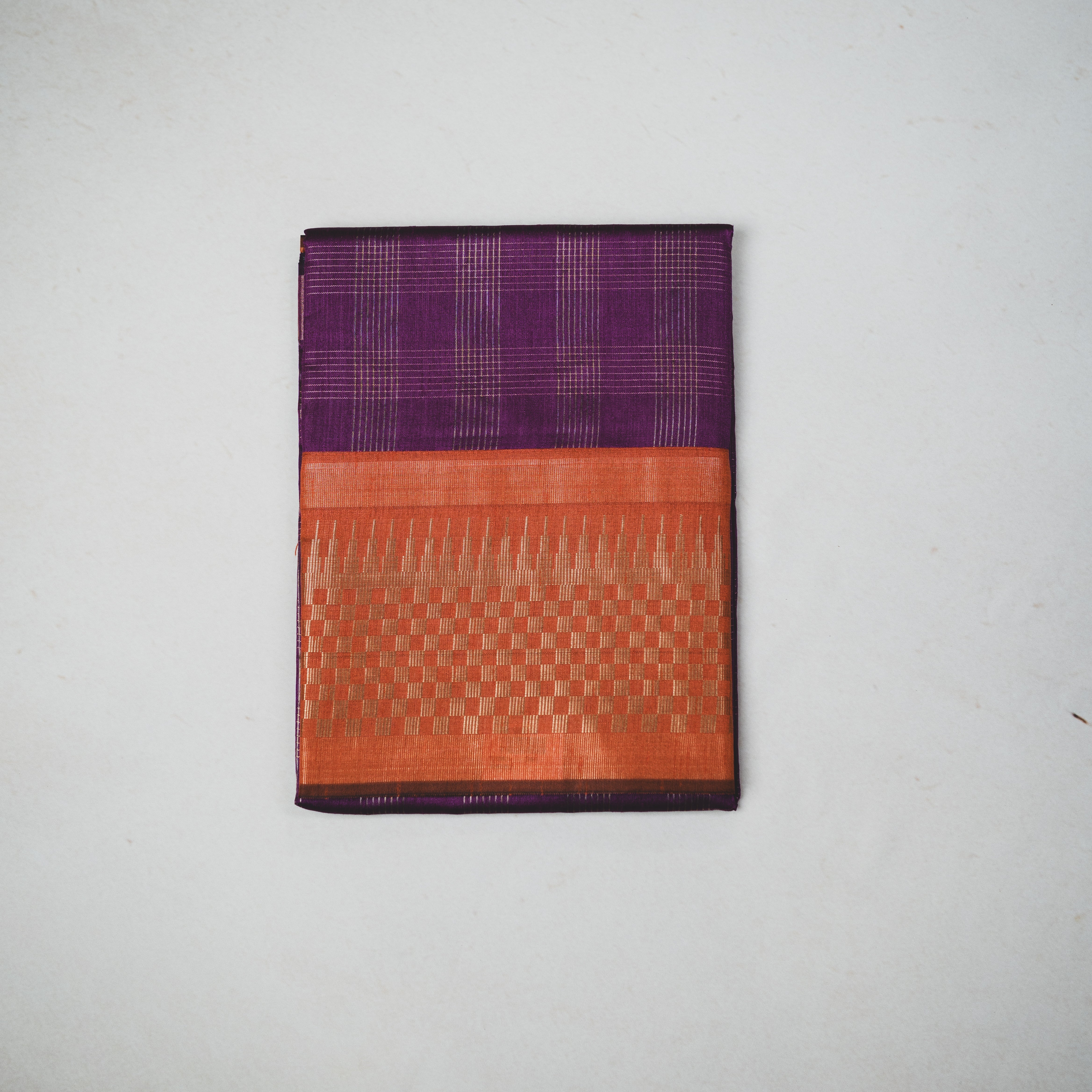 Semi Jute Saree with Rose Zari Checked Design