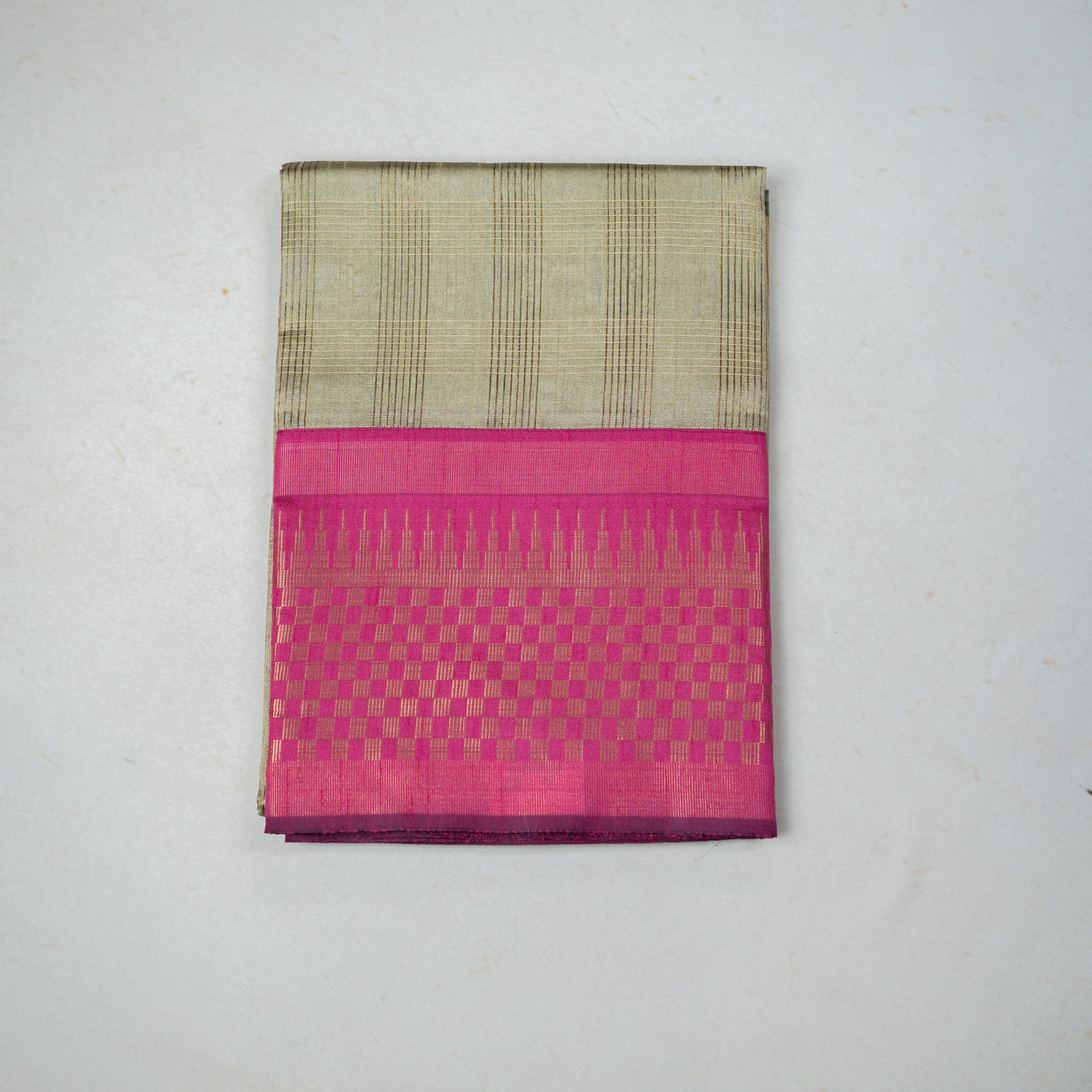 Semi Jute Saree with Rose Zari Checked Design