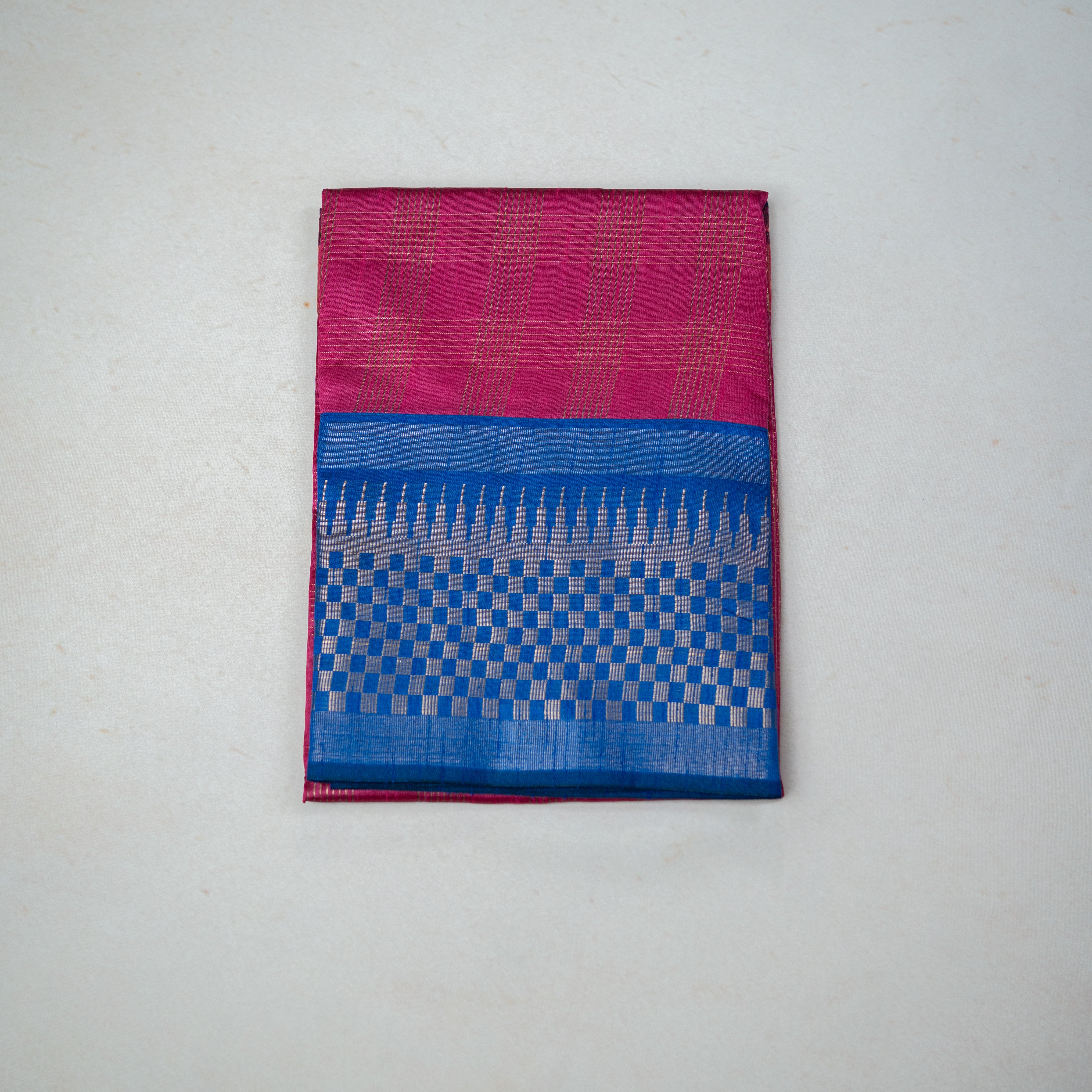 Semi Jute Saree with Rose Zari Checked Design