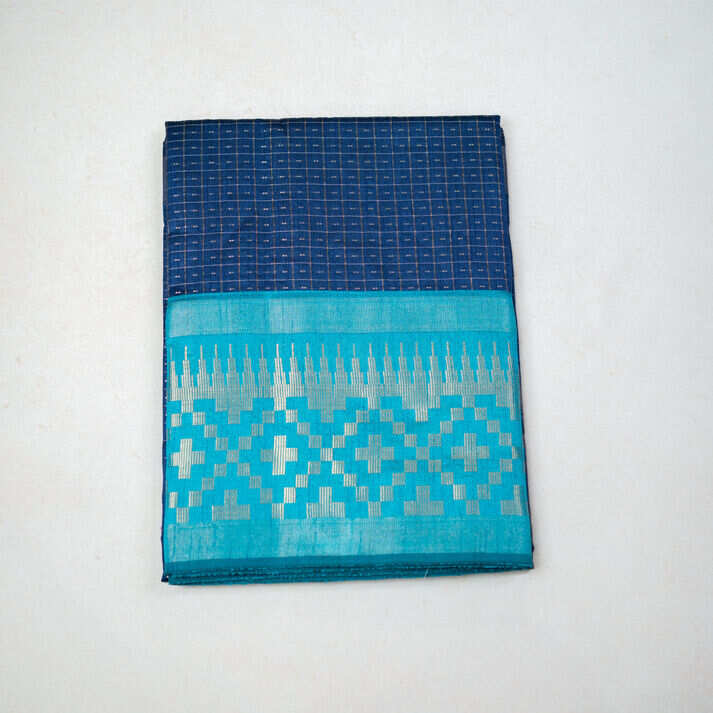 Semi Jute Silk Saree with Dot Checks Pattern