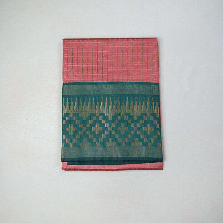 Semi Jute Silk Saree with Dot Checks Pattern
