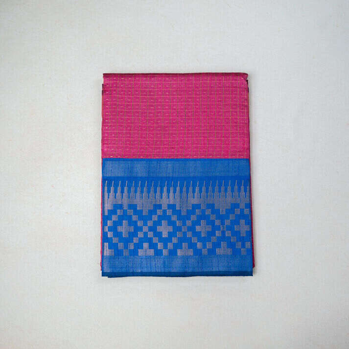 Semi Jute Silk Saree with Dot Checks Pattern