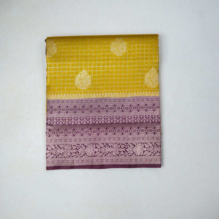 Semi Tussar Saree with Checked and Floral Weaving