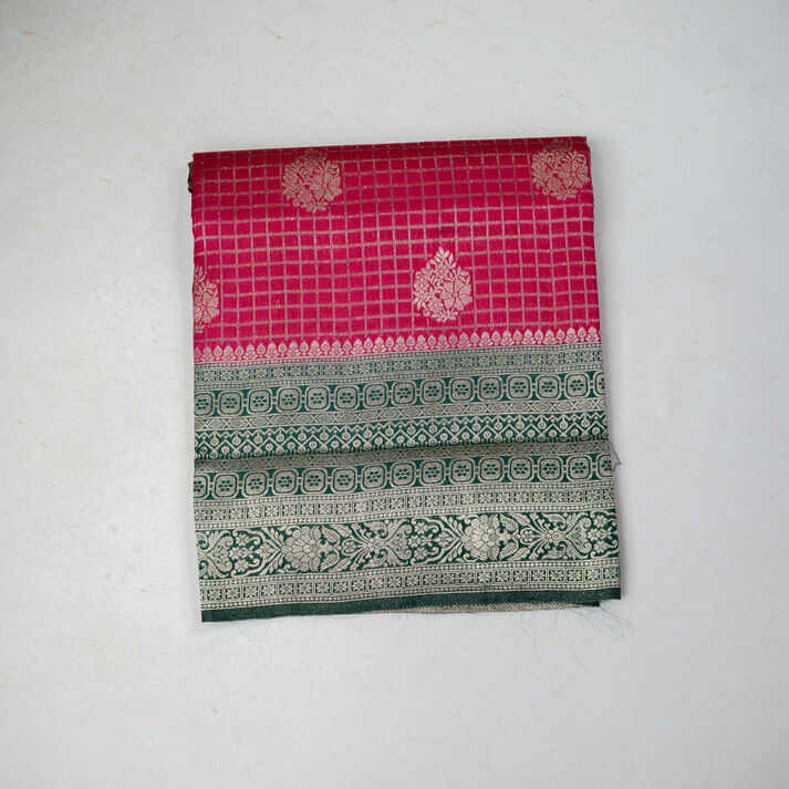 Semi Tussar Saree with Checked and Floral Weaving