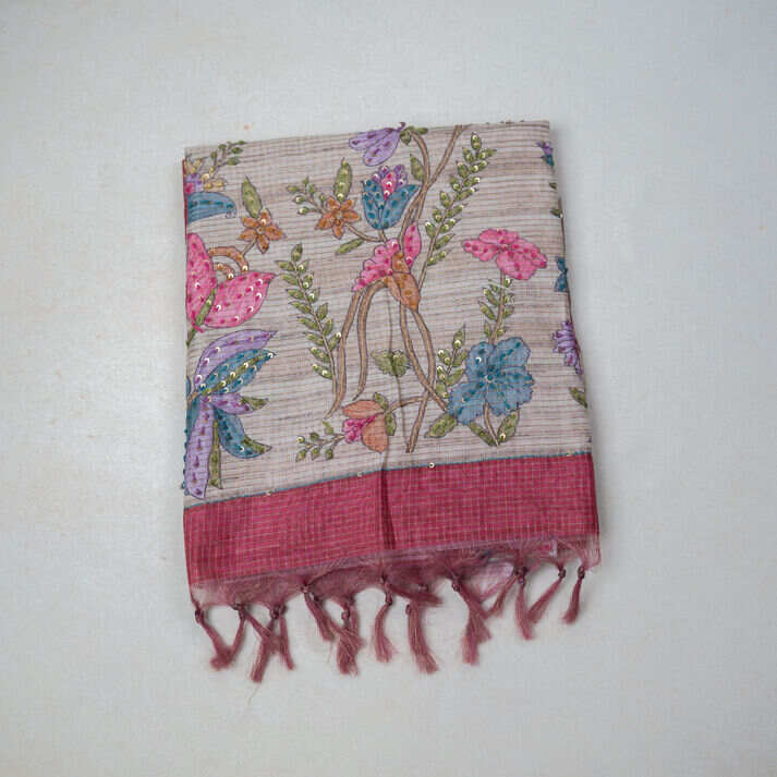 Kotta Tussar French Knot Saree with Gold Zari Small Checked