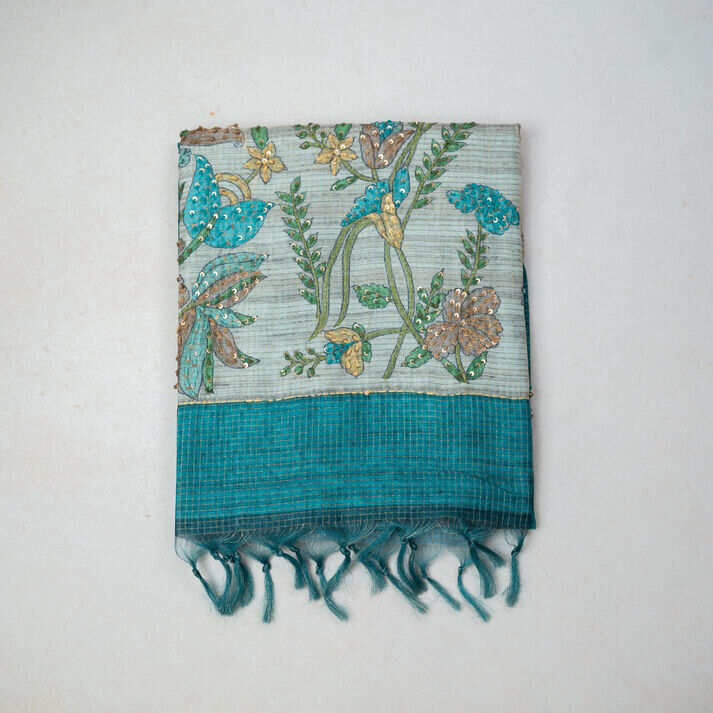 Kotta Tussar French Knot Saree with Gold Zari Small Checked