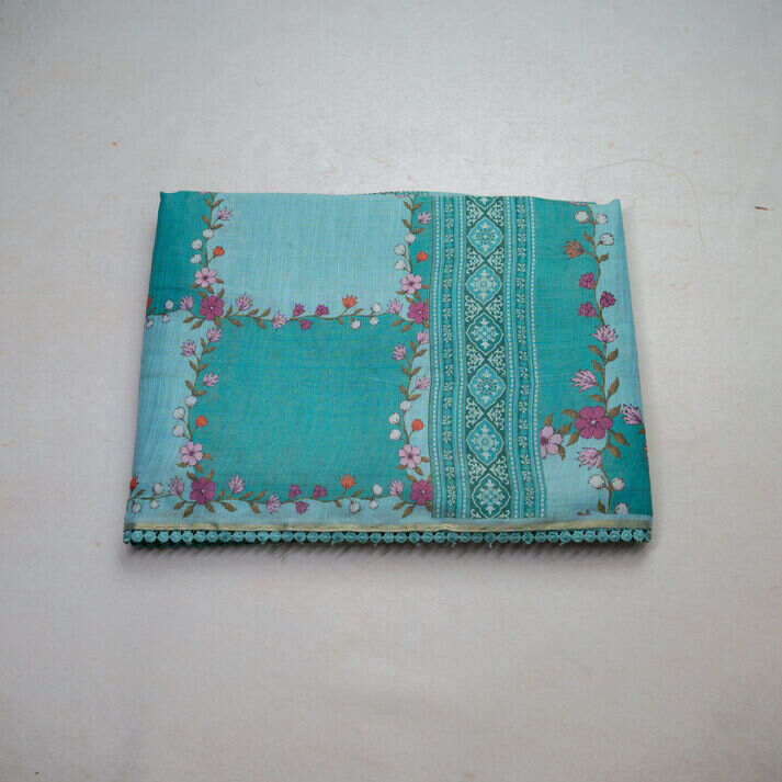 Tissue Sarees Multi Color Checked Leaf Printed