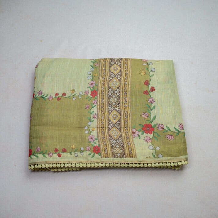 Tissue Sarees Multi Color Checked Leaf Printed