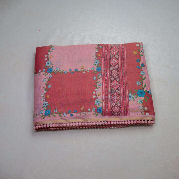 Tissue Sarees Multi Color Checked Leaf Printed