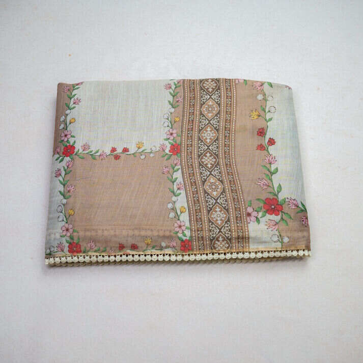 Tissue Sarees Multi Color Checked Leaf Printed