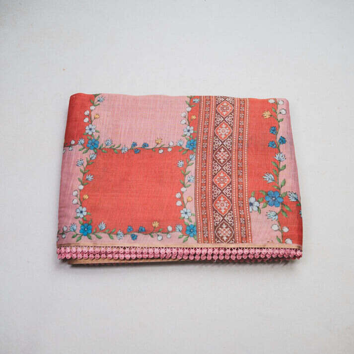 Tissue Sarees Multi Color Checked Leaf Printed