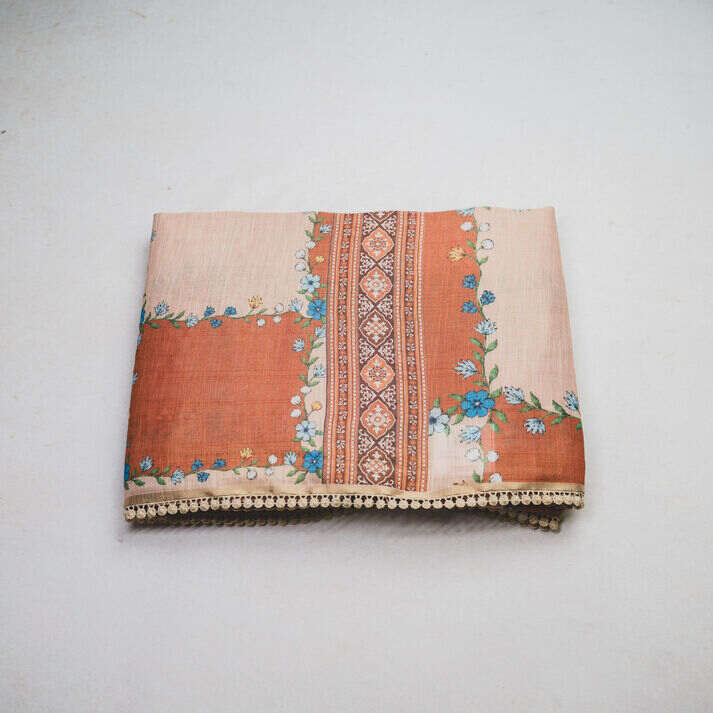 Tissue Sarees Multi Color Checked Leaf Printed