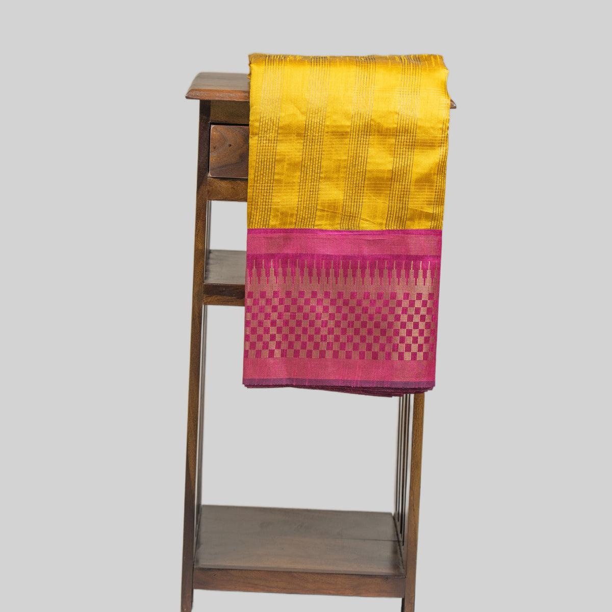 Semi Jute Saree with Rose Zari Checked Design