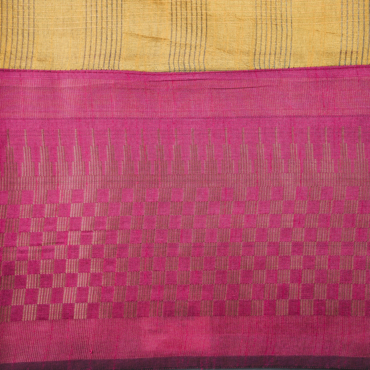 Semi Jute Saree with Rose Zari Checked Design