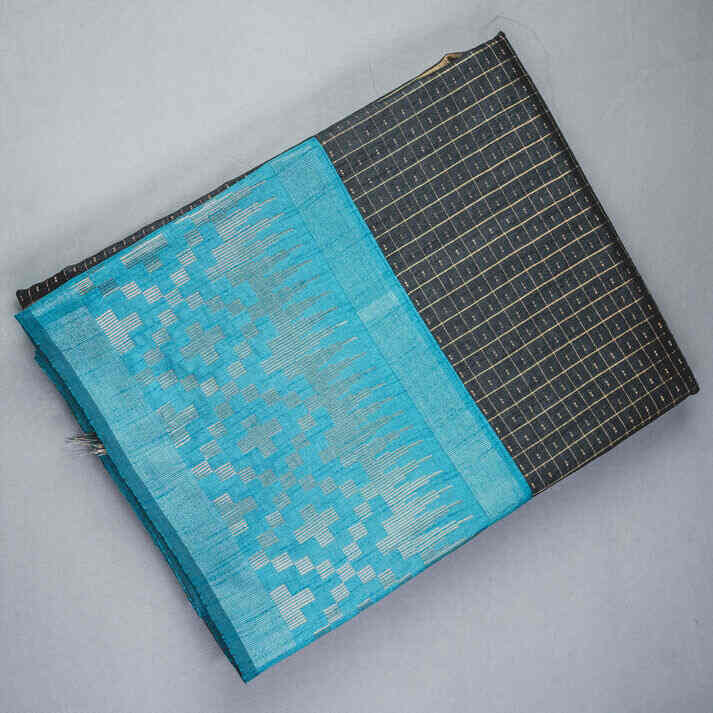 Semi Jute Silk Saree with Dot Checks Pattern