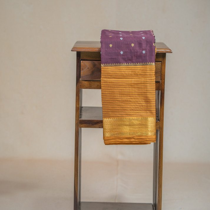 Fancy Soft Silk Saree with Copper and Silver Butta Design