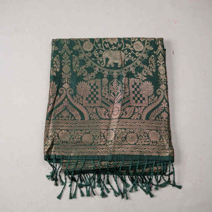 Semi Banaras Saree With Zari Elephant Motif and Cross Lines