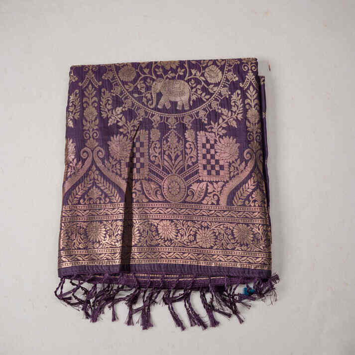 Semi Banaras Saree With Zari Elephant Motif and Cross Lines
