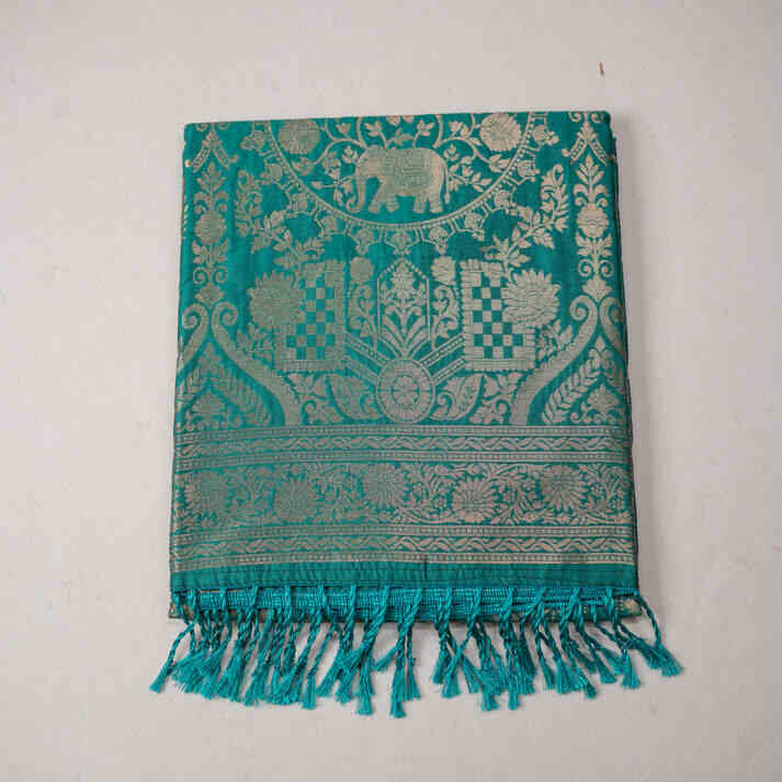 Semi Banaras Saree With Zari Elephant Motif and Cross Lines