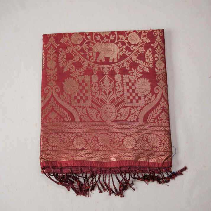 Semi Banaras Saree With Zari Elephant Motif and Cross Lines