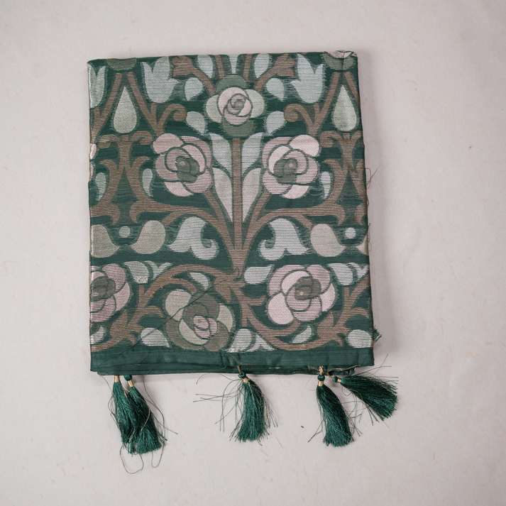 Semi Jute Saree with Flower and Leaf Weaving Design