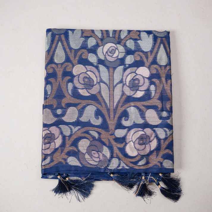 Semi Jute Saree with Flower and Leaf Weaving Design
