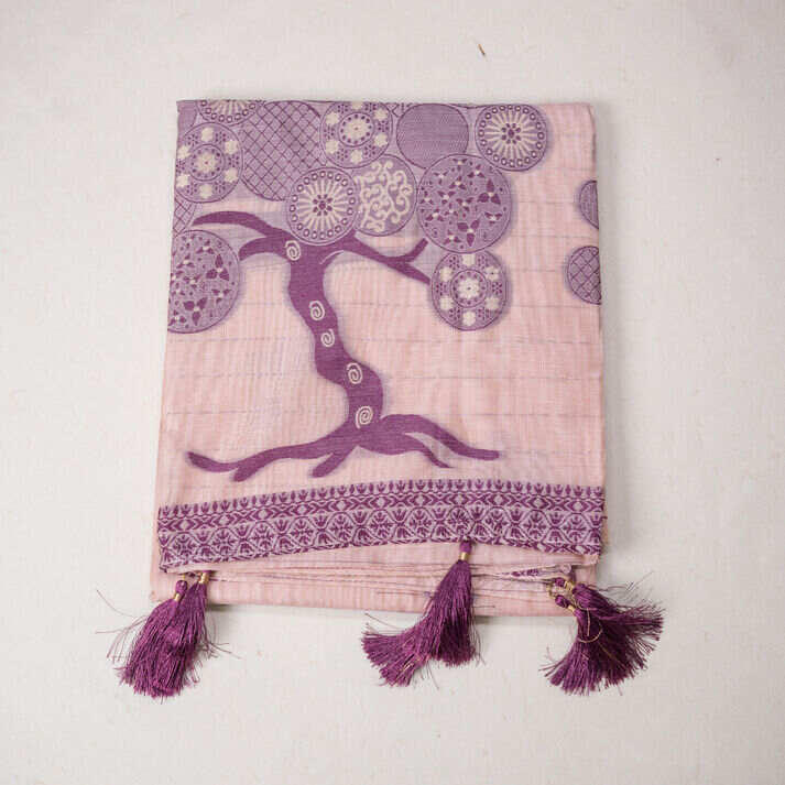 Soft Cotton Saree with Pastel Shade Tree Design Thread Weaving
