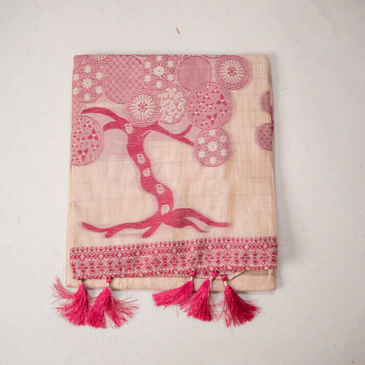 Soft Cotton Saree with Pastel Shade Tree Design Thread Weaving