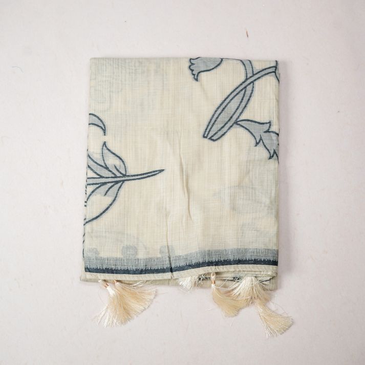 Soft Cotton Saree with Contrast Color Floral Thread Weaving