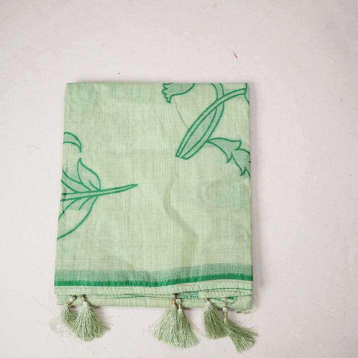 Soft Cotton Saree with Contrast Color Floral Thread Weaving