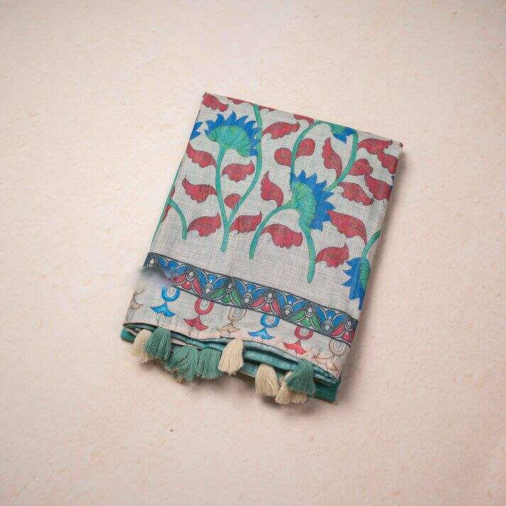 Floral Printed Saree with Flower Motif Body Design