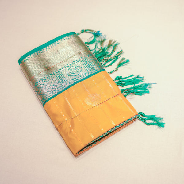 Semi-soft Silk Sarees with Silver & Copper Zari Contrast Border